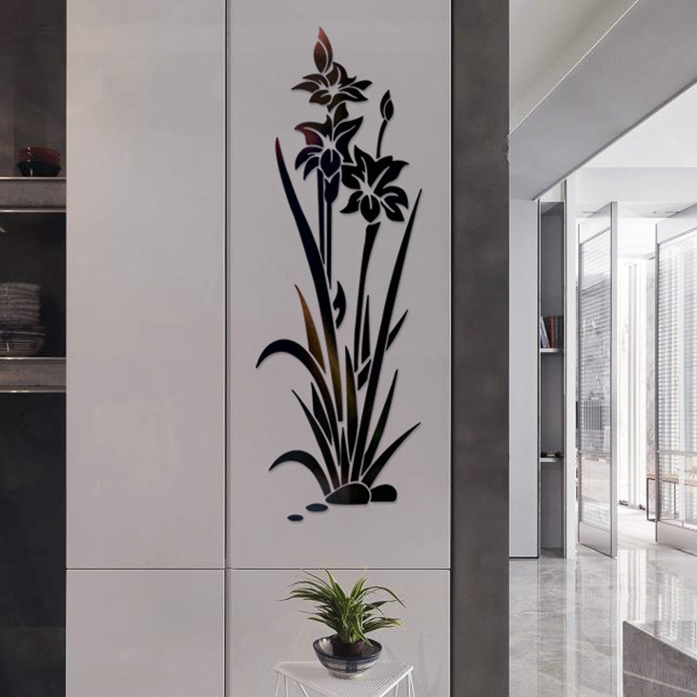 Acrylic Flower Plant Mirror Wall Sticker 3D Self-adhesive Bedroom Living Room Decoration