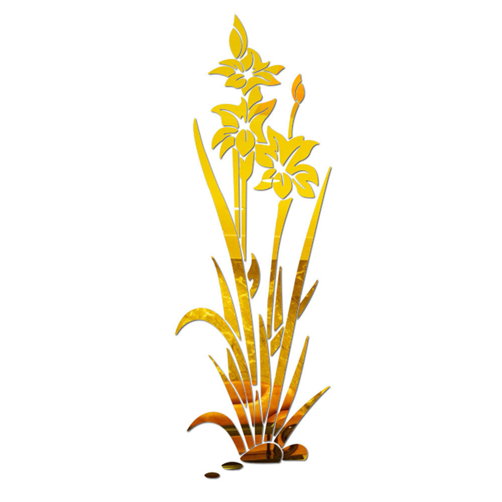 Acrylic Flower Plant Mirror Wall Sticker 3D Self-adhesive Bedroom Living Room Decoration