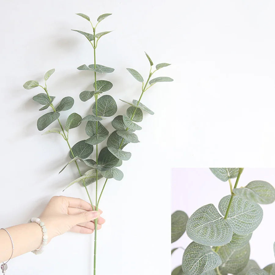 Artificial Retro Green Silk Eucalyptus Leaf